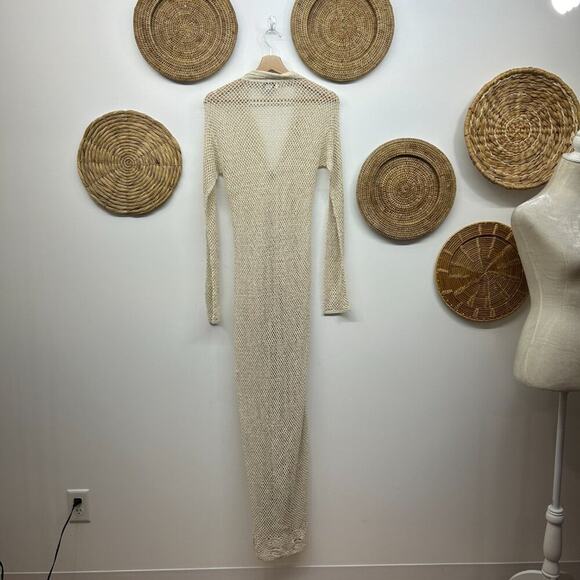 Unique Vintage BB Dakota Boho Bohemian Crochet Knit Long Duster Cardigan Large - Picture 3 of 9